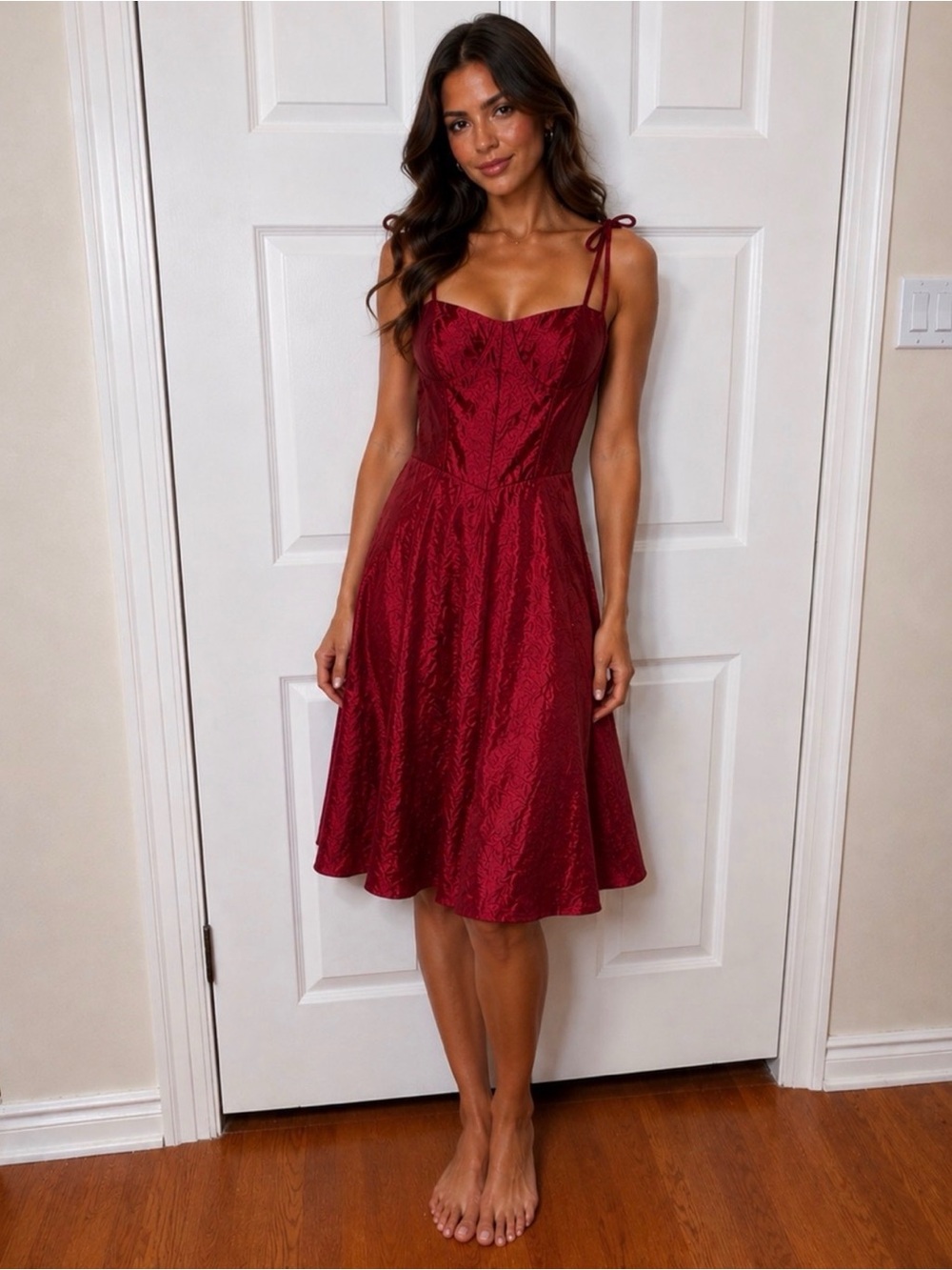 💕 Women's Red Spaghetti Strap Dress - L 💕